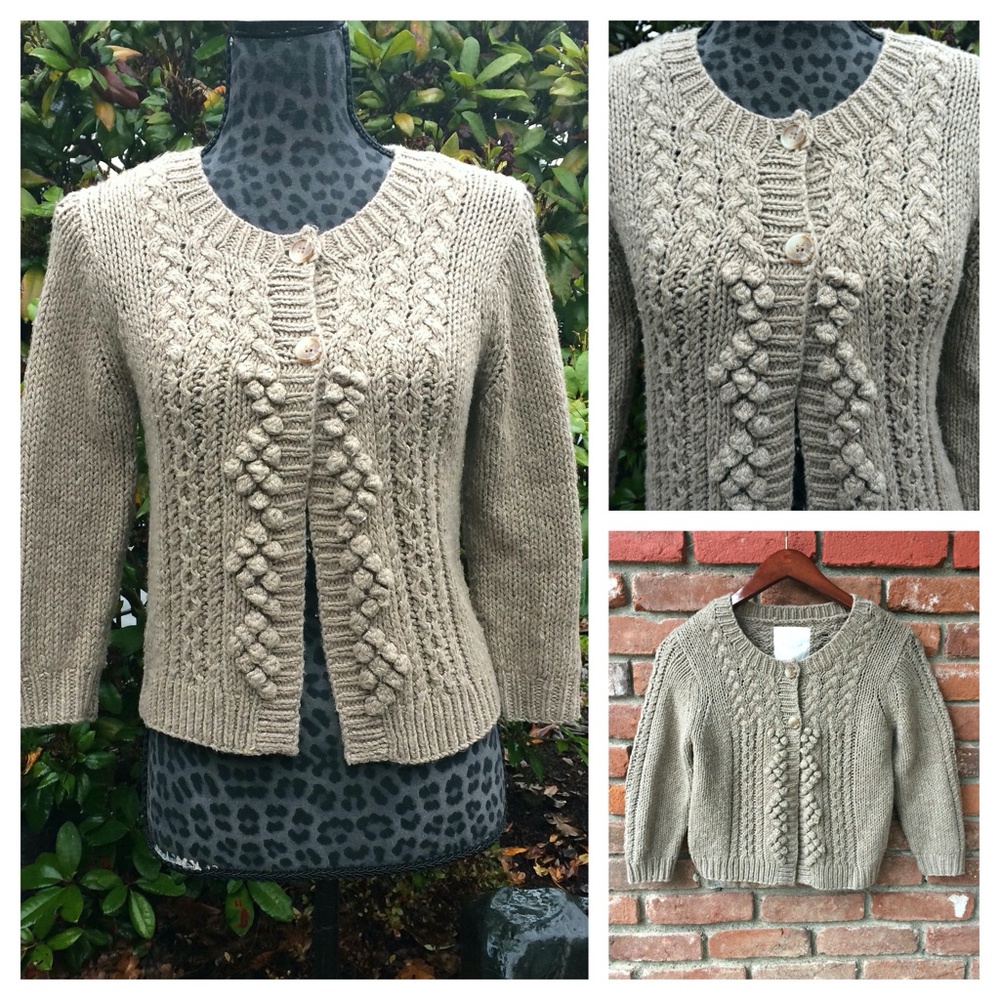 American Eagle Beige Knit Cropped Cardigan Sweater